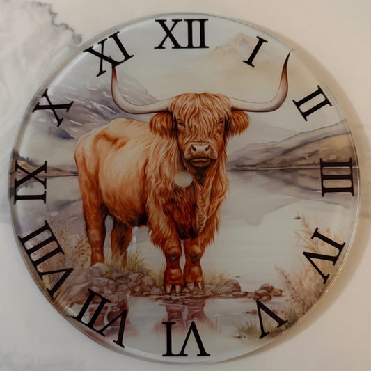 Highland Cow Glass Clock