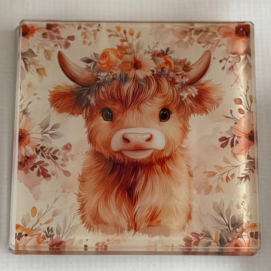 Highland Cow Glass Coaster